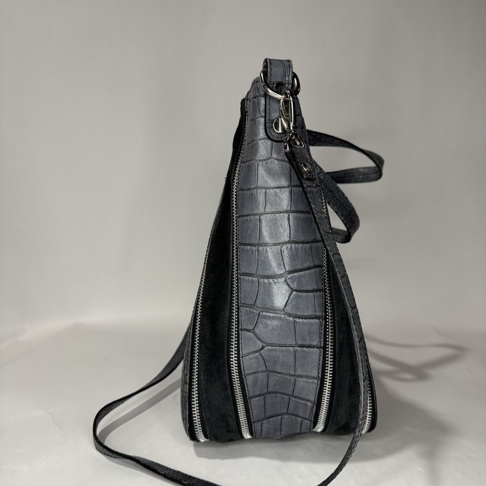 Claudia Firenze gray crocodile embossed genuine leather handbag. Made In Italy. - Picture 3 of 16